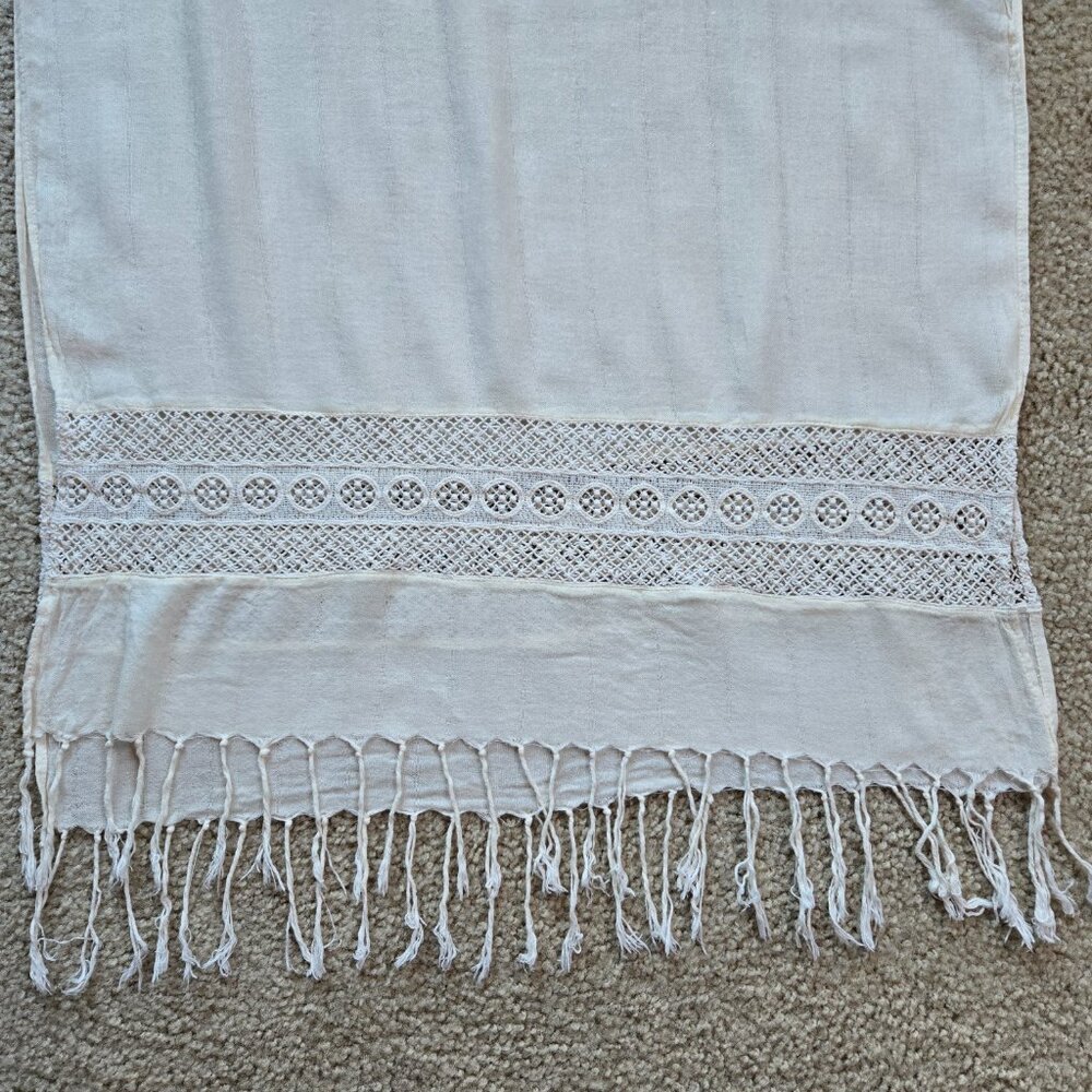 Crochet Lace Detailed Ivory Scarf Boho - Picture 3 of 6